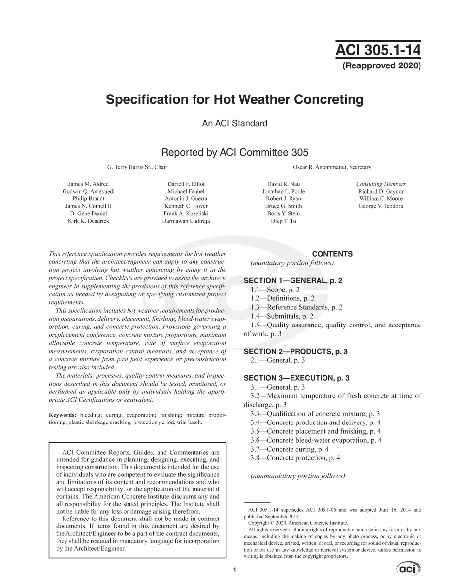 ACI 305.1-14(20) ACI 305.1-14(20)