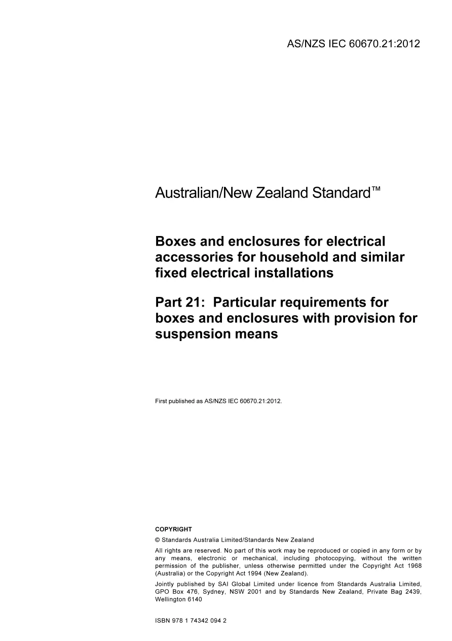 AS/NZS IEC 60670.21:2012 AS/NZS IEC 60670.21:2012
