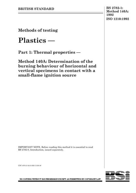BS 2782-1:METHOD 140A:1992 BS 2782-1:METHOD 140A:1992