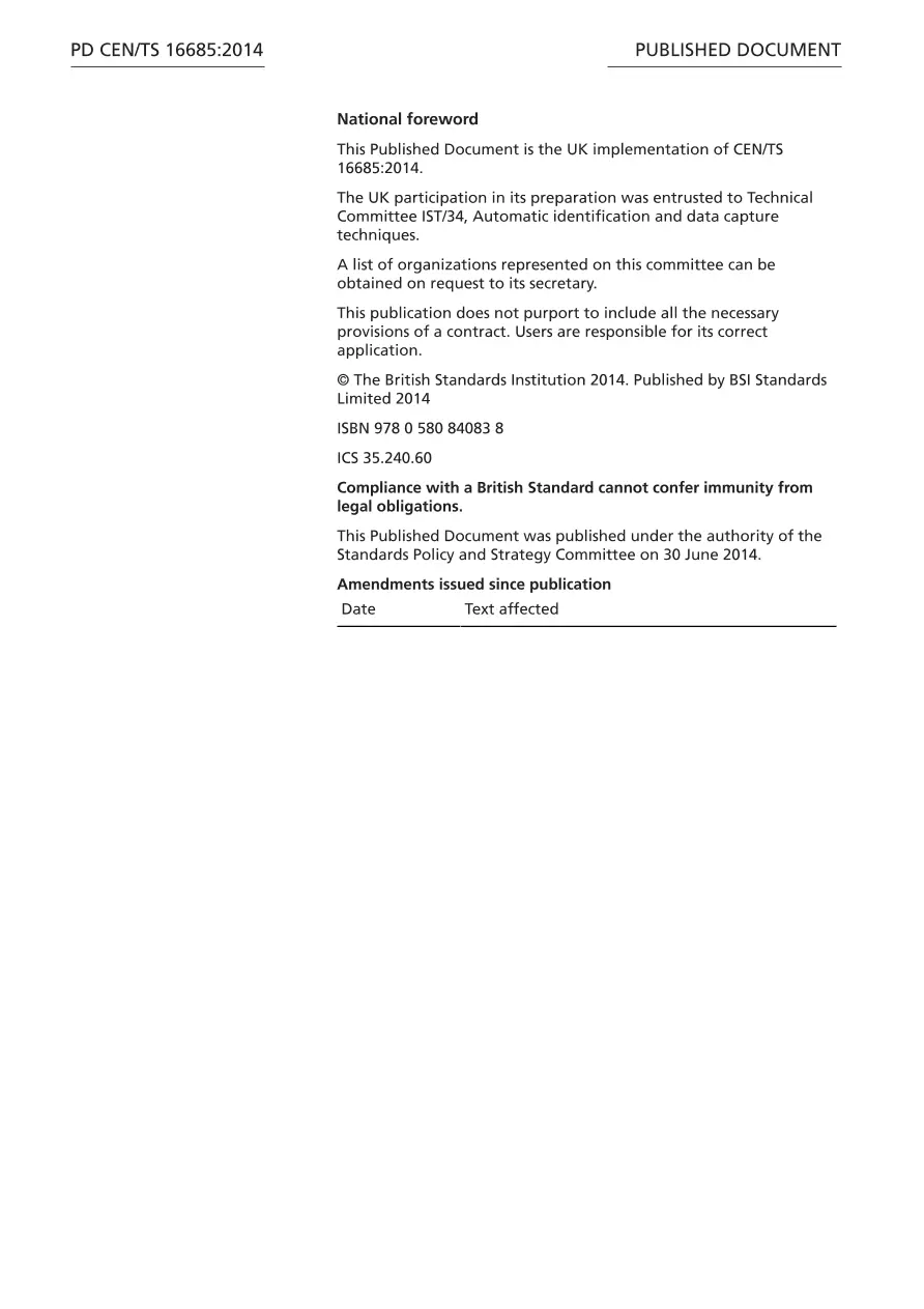BS PD CEN/TS 16685:2014 BS PD CEN/TS 16685:2014