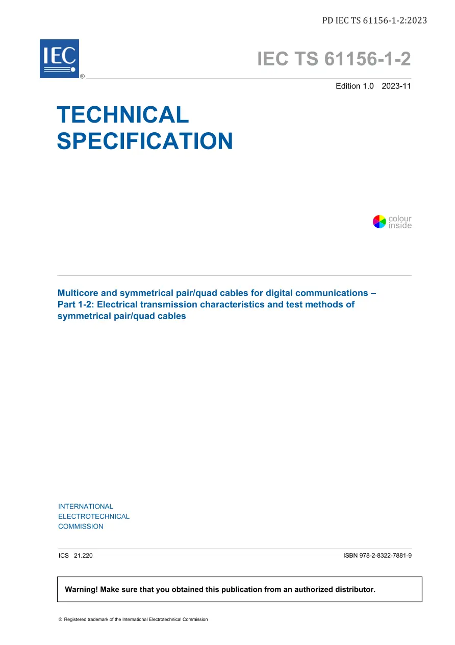BS PD IEC TS 61156-1-2:2023 BS PD IEC TS 61156-1-2:2023