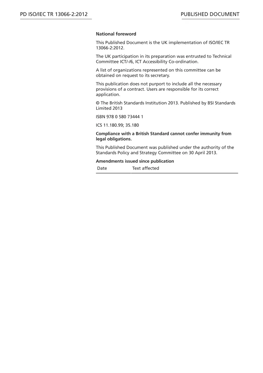 BS PD ISO/IEC TR 13066-2:2012 BS PD ISO/IEC TR 13066-2:2012