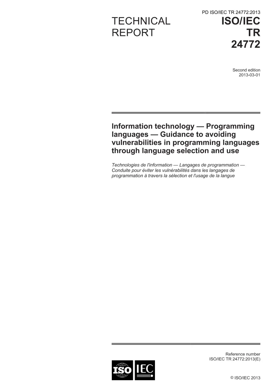 BS PD ISO/IEC TR 24772:2013 BS PD ISO/IEC TR 24772:2013