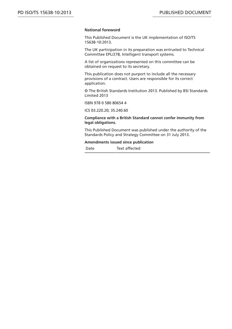 BS PD ISO/TS 15638-10:2013 BS PD ISO/TS 15638-10:2013