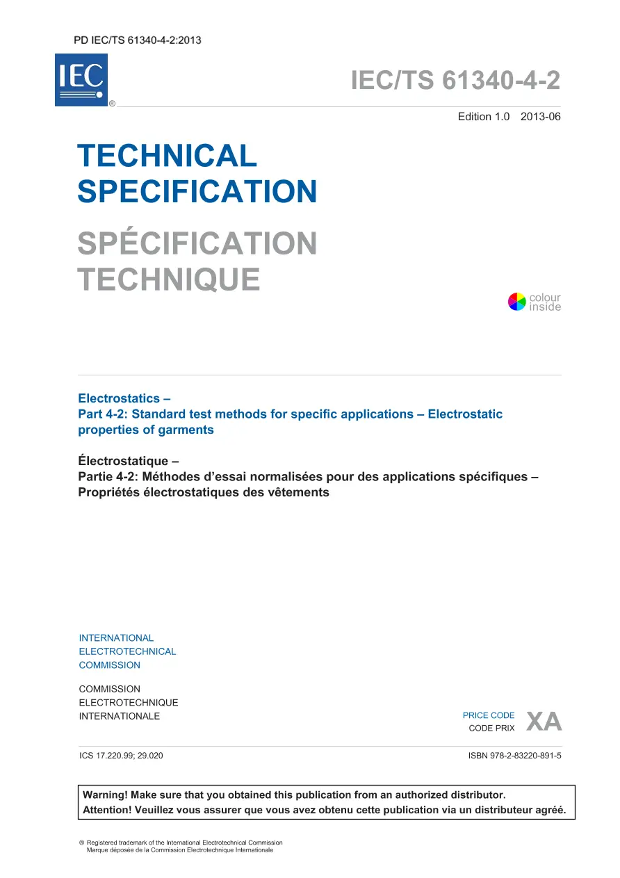BS PD IEC/TS 61340-4-2:2013 BS PD IEC/TS 61340-4-2:2013