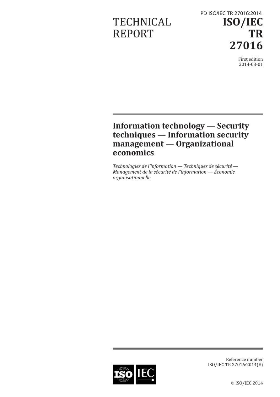 BS PD ISO/IEC TR 27016:2014 BS PD ISO/IEC TR 27016:2014