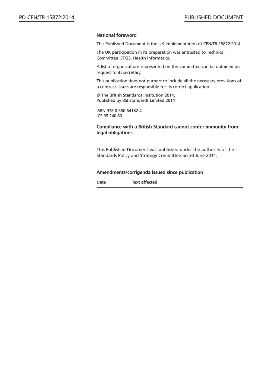 BS PD CEN/TR 15872:2014 BS PD CEN/TR 15872:2014