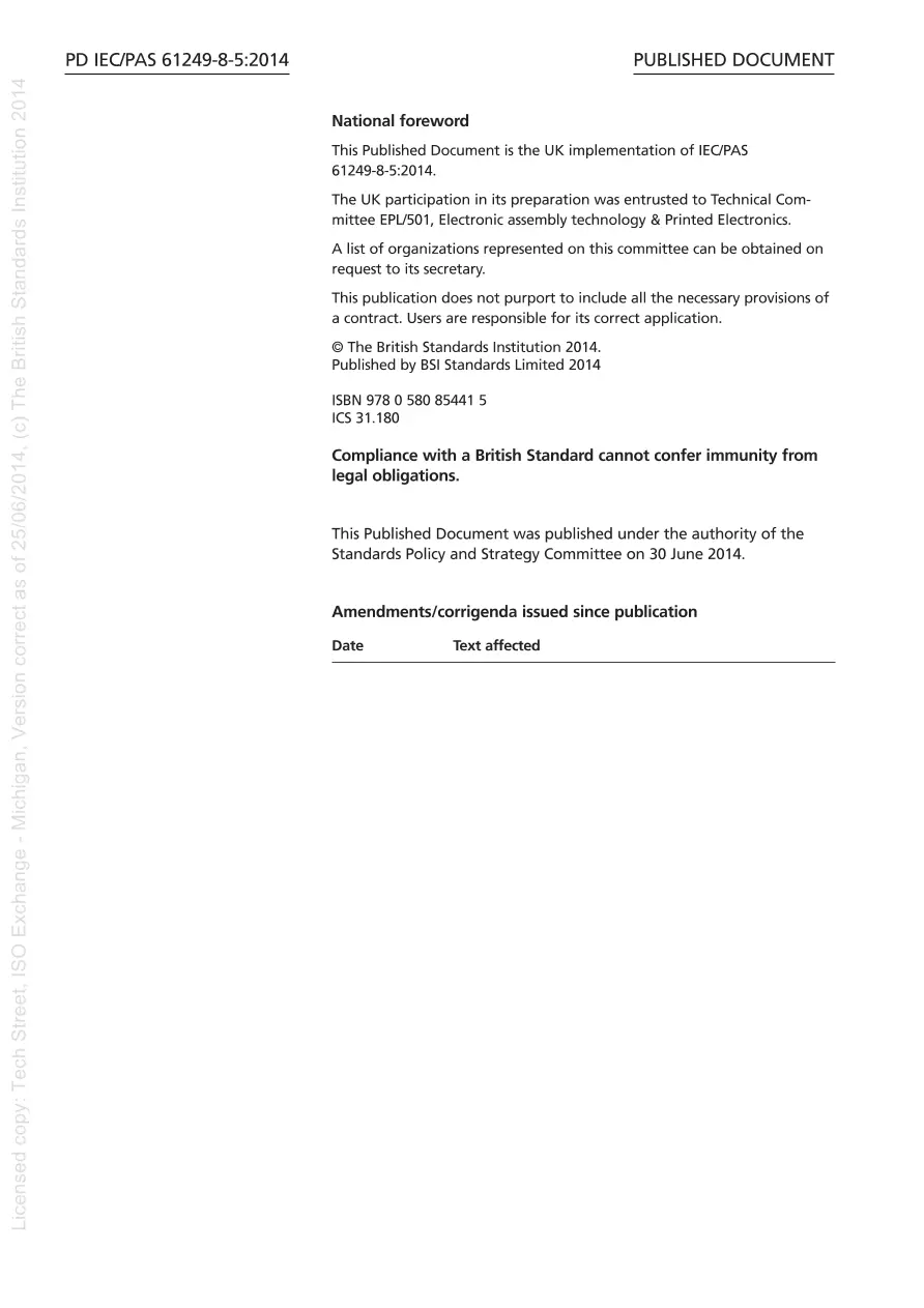 BS PD IEC/PAS 61249-8-5:2014 BS PD IEC/PAS 61249-8-5:2014