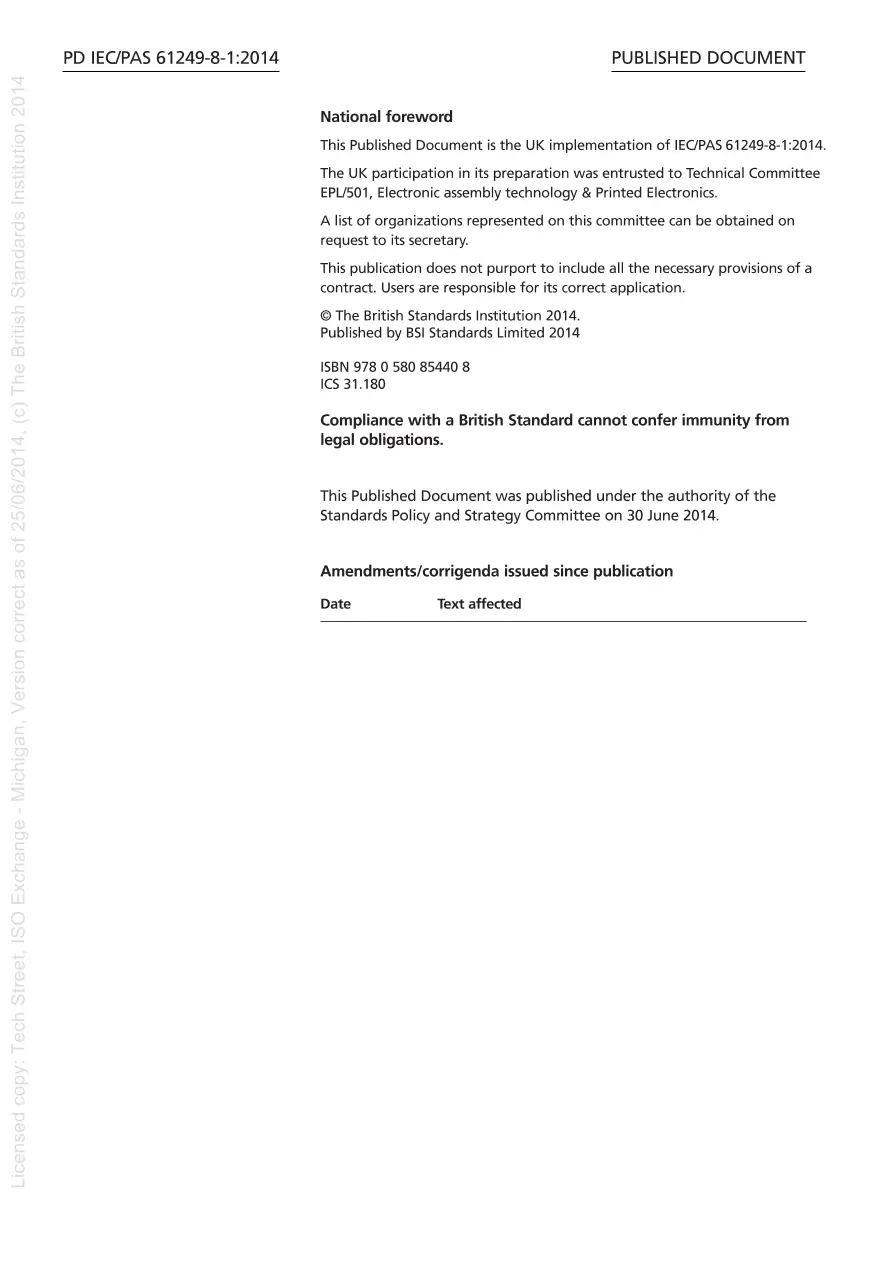 BS PD IEC/PAS 61249-8-1:2014 BS PD IEC/PAS 61249-8-1:2014