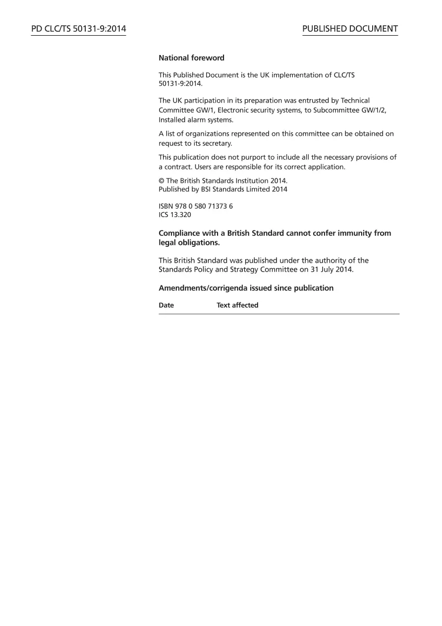 BS PD CLC/TS 50131-9:2014 BS PD CLC/TS 50131-9:2014