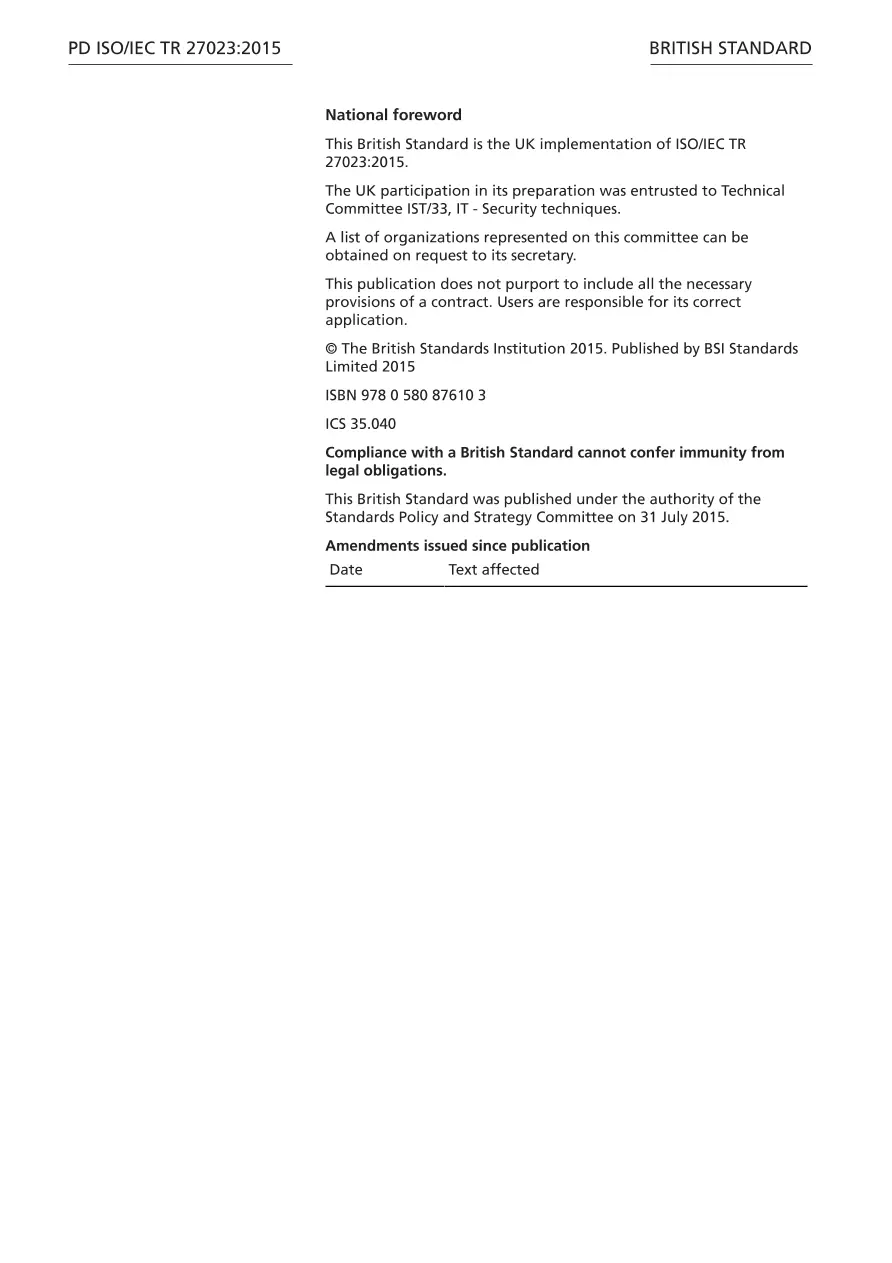 BS PD ISO/IEC TR 27023:2015 BS PD ISO/IEC TR 27023:2015