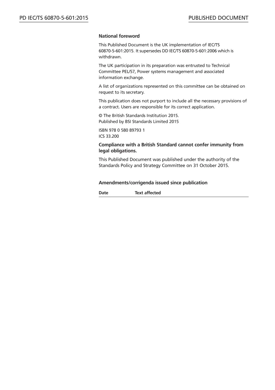 BS PD IEC/TS 60870-5-601:2015 BS PD IEC/TS 60870-5-601:2015
