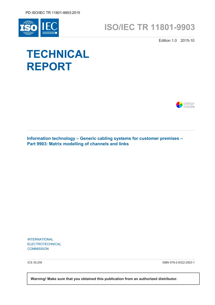 BS PD ISO/IEC TR 11801-9903:2015 BS PD ISO/IEC TR 11801-9903:2015