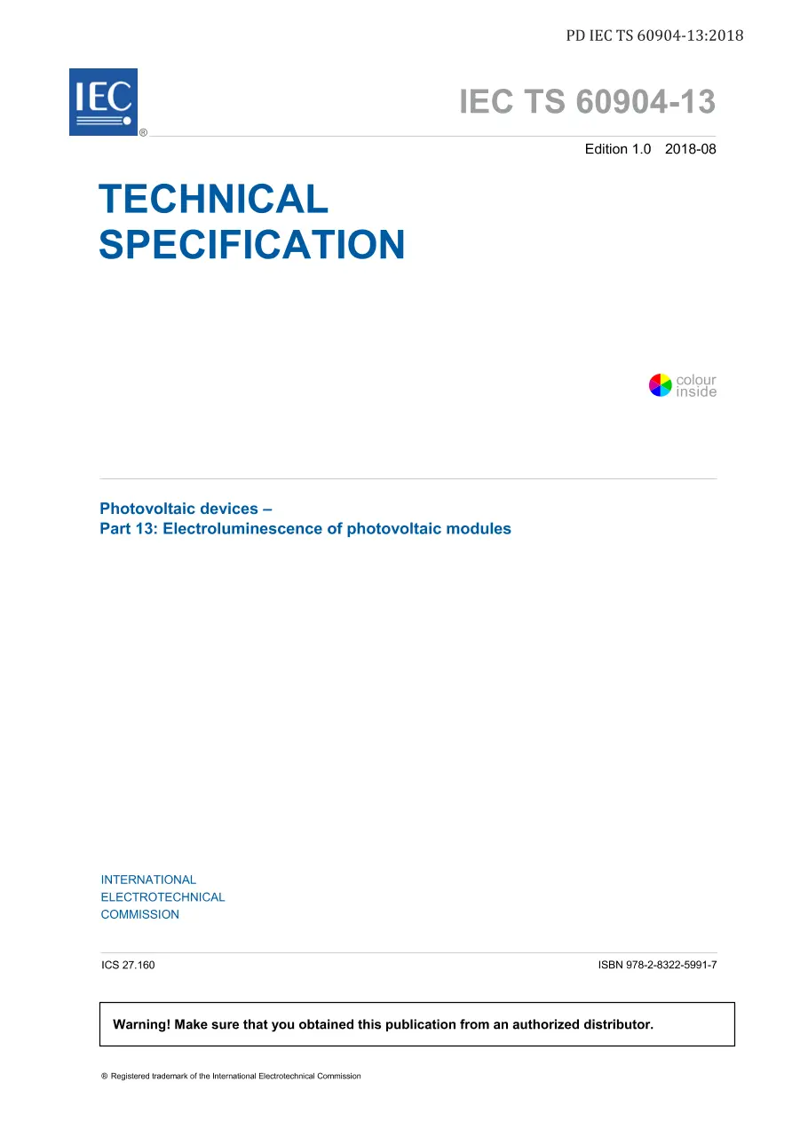 BS PD IEC TS 60904-13:2018 BS PD IEC TS 60904-13:2018