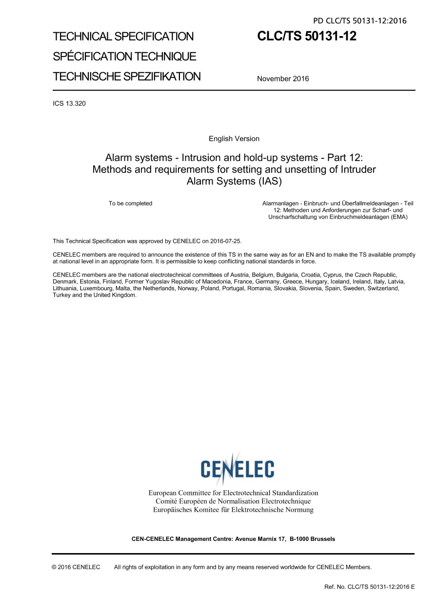 BS PD CLC/TS 50131-12:2016 BS PD CLC/TS 50131-12:2016