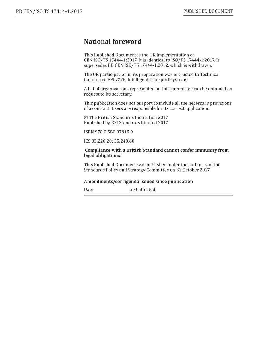 BS PD CEN/ISO TS 17444-1:2017 BS PD CEN/ISO TS 17444-1:2017