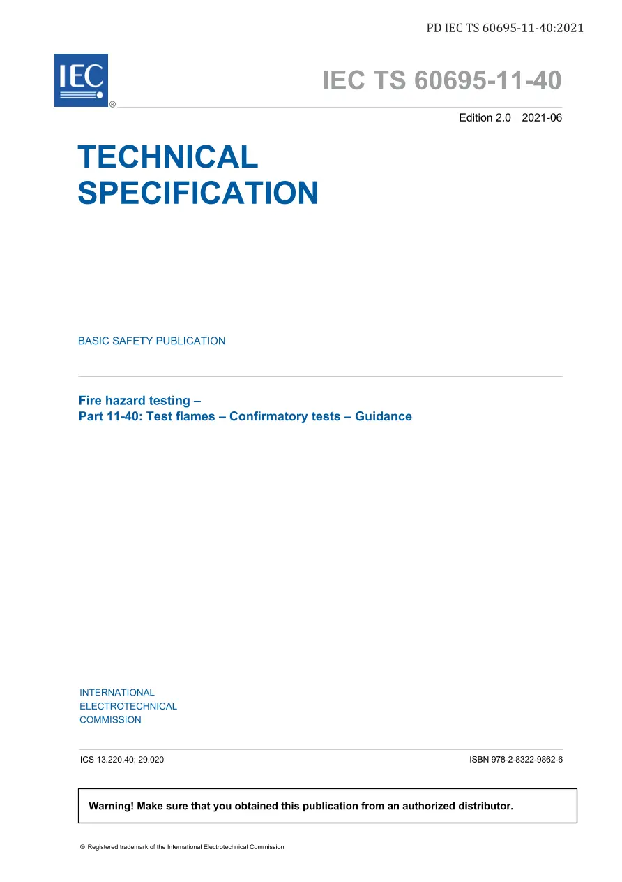 BS PD IEC TS 60695-11-40:2021 BS PD IEC TS 60695-11-40:2021