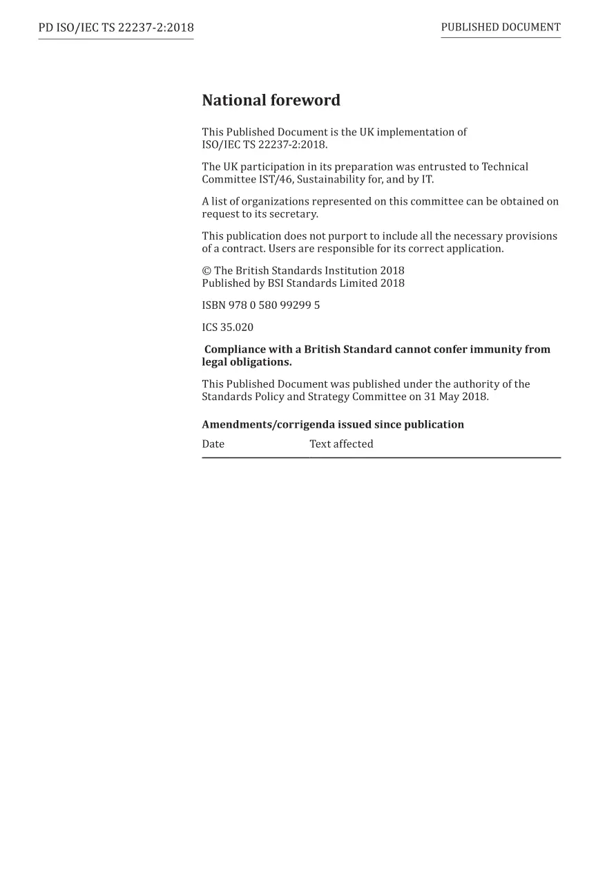 BS PD ISO/IEC TS 22237-2:2018 BS PD ISO/IEC TS 22237-2:2018