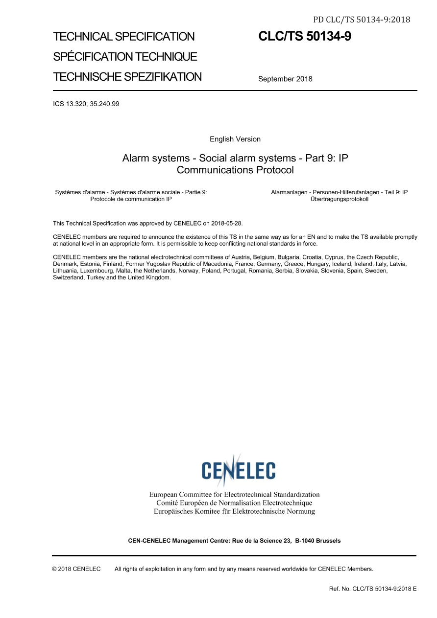 BS PD CLC/TS 50134-9:2018 BS PD CLC/TS 50134-9:2018