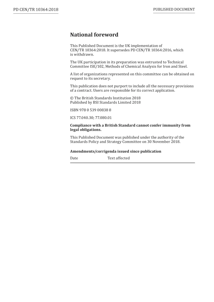 BS PD CEN/TR 10364:2018 BS PD CEN/TR 10364:2018