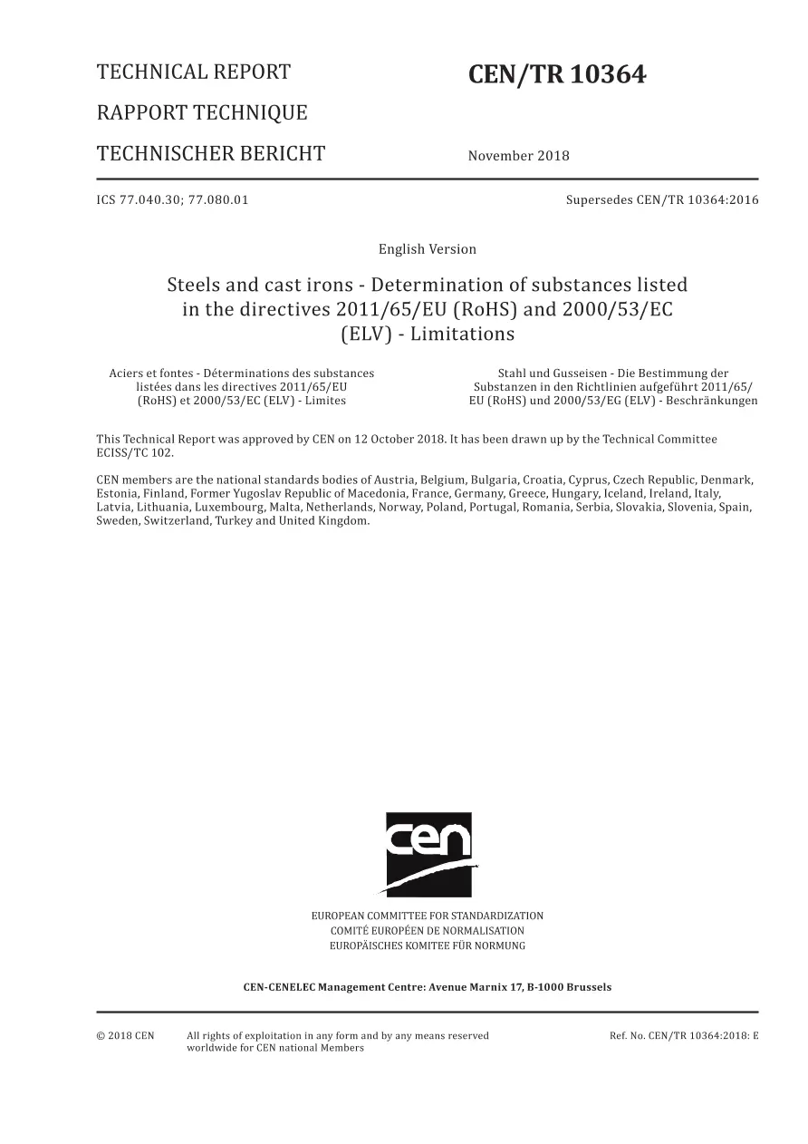 BS PD CEN/TR 10364:2018 BS PD CEN/TR 10364:2018
