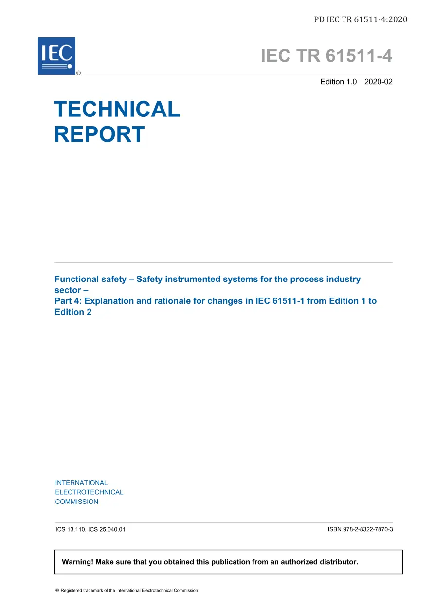 BS PD IEC TR 61511-4:2020 BS PD IEC TR 61511-4:2020