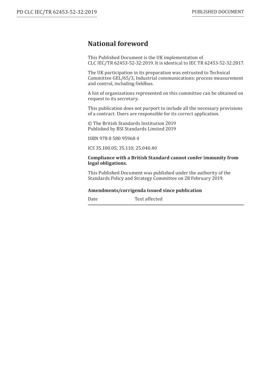 BS PD CLC IEC/TR 62453-52-32:2019 BS PD CLC IEC/TR 62453-52-32:2019