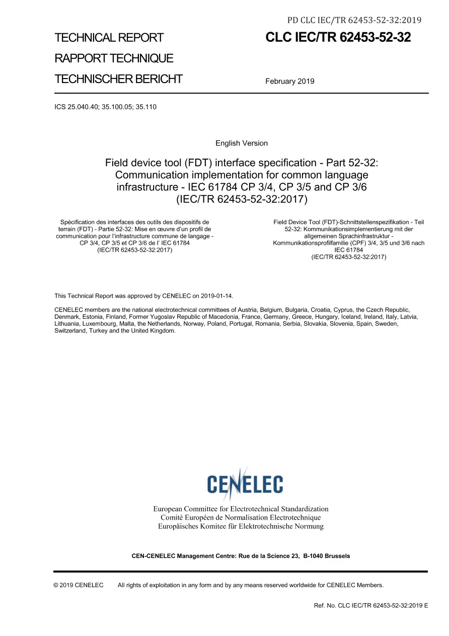 BS PD CLC IEC/TR 62453-52-32:2019 BS PD CLC IEC/TR 62453-52-32:2019