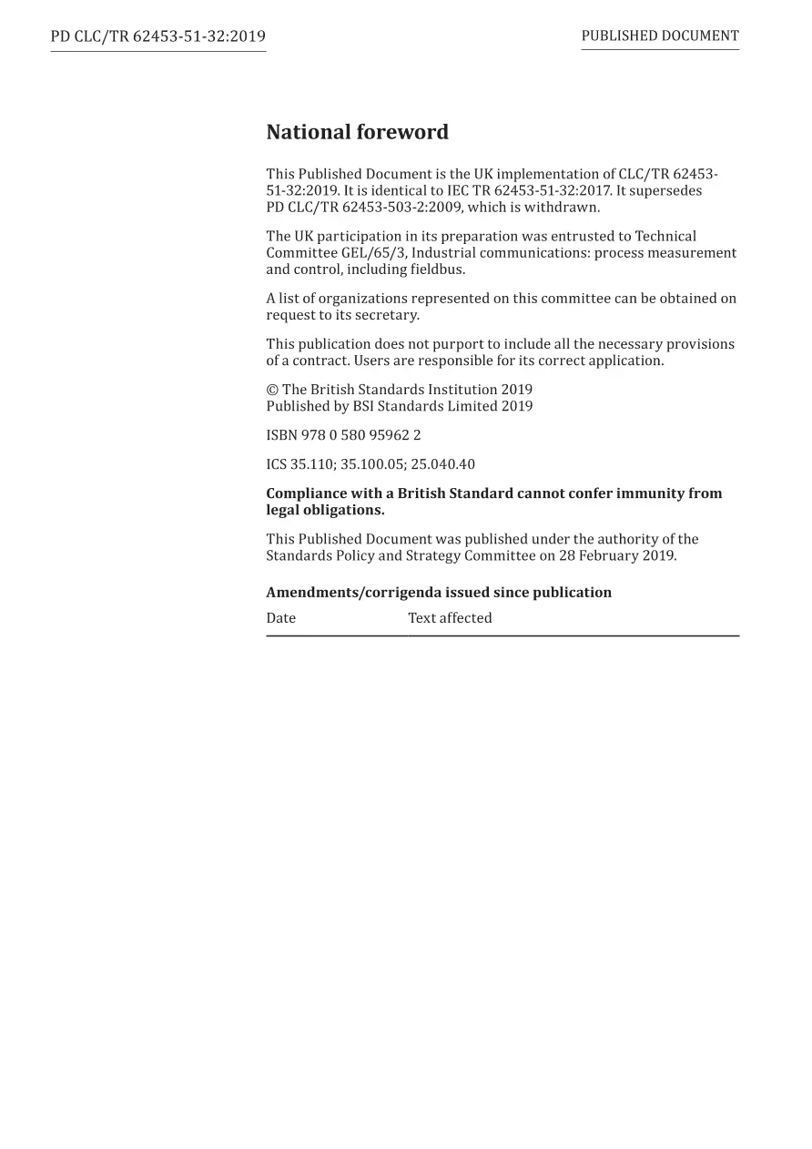 BS PD CLC/TR 62453-51-32:2019 BS PD CLC/TR 62453-51-32:2019