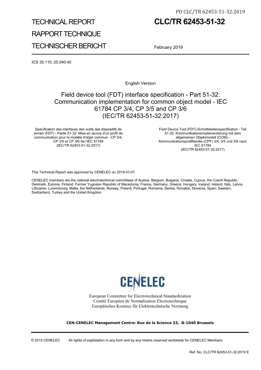 BS PD CLC/TR 62453-51-32:2019 BS PD CLC/TR 62453-51-32:2019