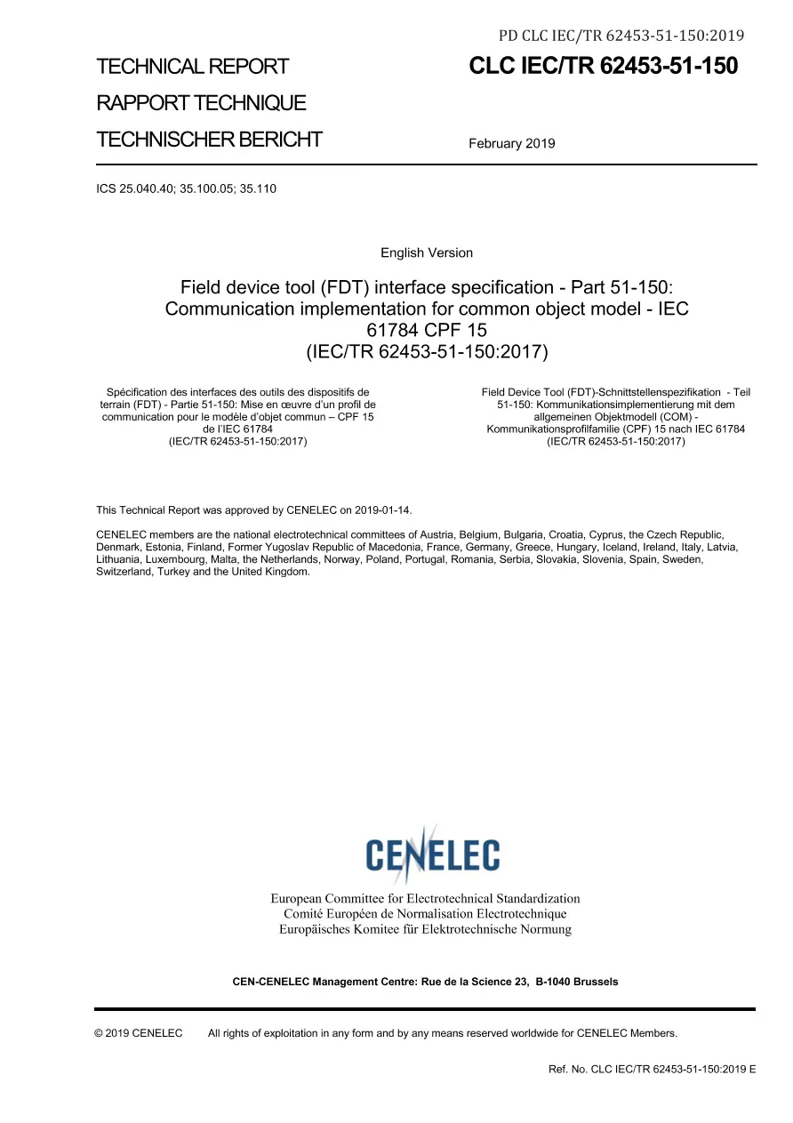 BS PD CLC IEC/TR 62453-51-150:2019 BS PD CLC IEC/TR 62453-51-150:2019