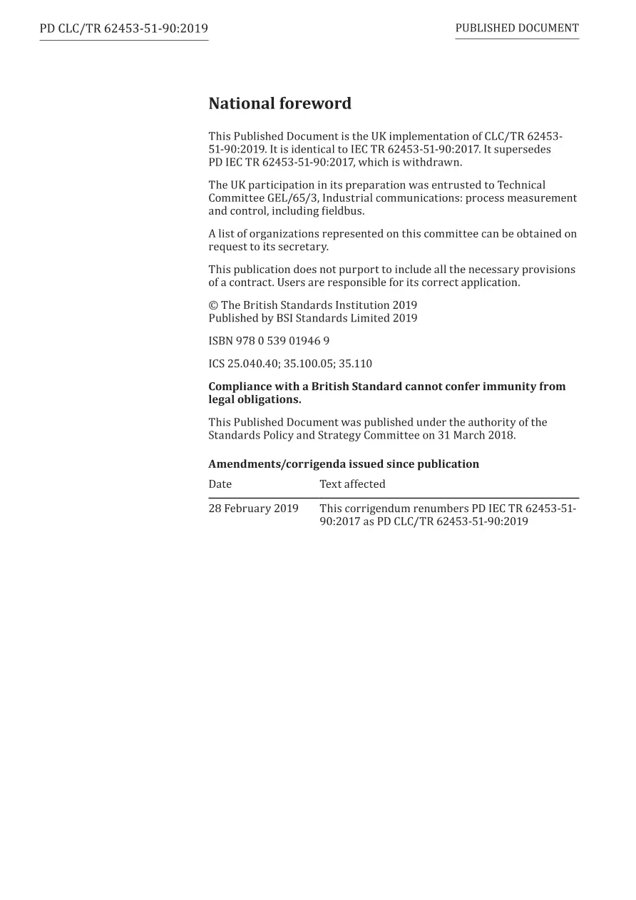 BS PD CLC/TR 62453-51-90:2019 BS PD CLC/TR 62453-51-90:2019