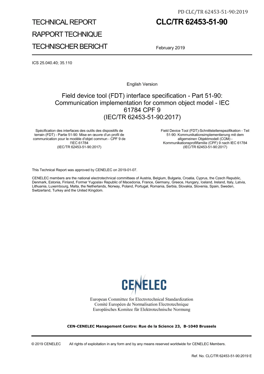 BS PD CLC/TR 62453-51-90:2019 BS PD CLC/TR 62453-51-90:2019