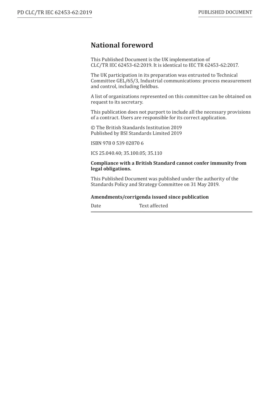 BS PD CLC/TR IEC 62453-62:2019 BS PD CLC/TR IEC 62453-62:2019