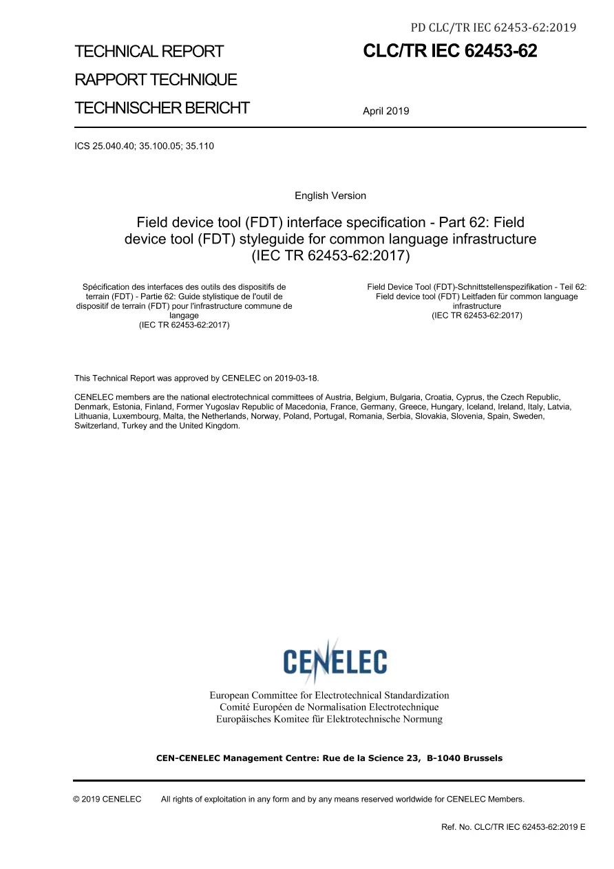 BS PD CLC/TR IEC 62453-62:2019 BS PD CLC/TR IEC 62453-62:2019