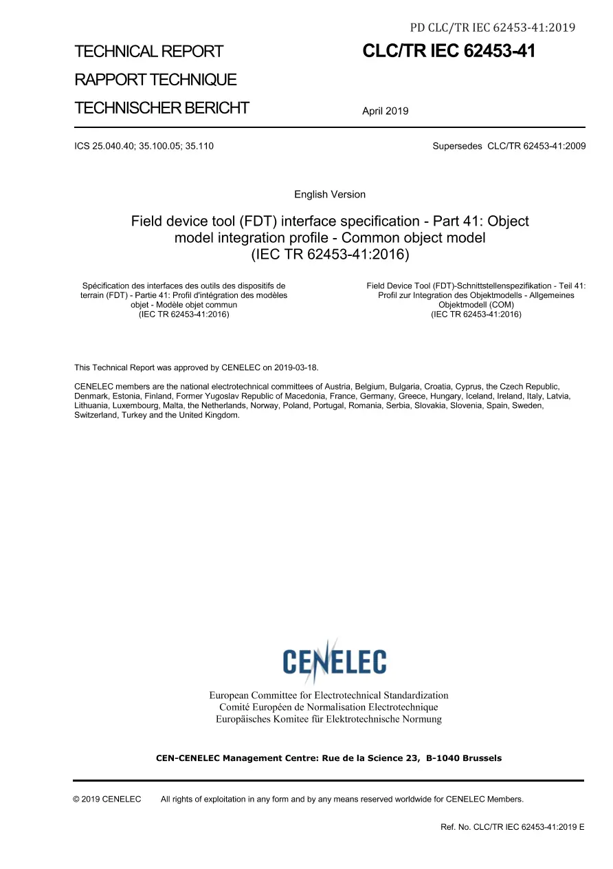 BS PD CLC/TR IEC 62453-41:2019 BS PD CLC/TR IEC 62453-41:2019