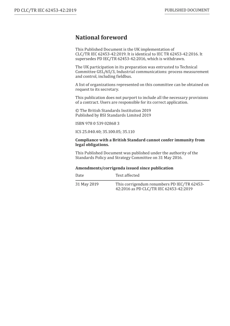 BS PD CLC/TR IEC 62453-42:2019 BS PD CLC/TR IEC 62453-42:2019