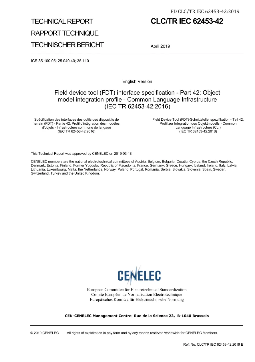 BS PD CLC/TR IEC 62453-42:2019 BS PD CLC/TR IEC 62453-42:2019