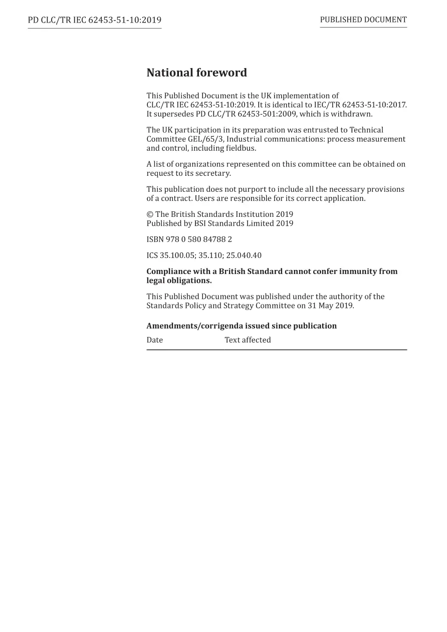 BS PD CLC/TR IEC 62453-51-10:2019 BS PD CLC/TR IEC 62453-51-10:2019