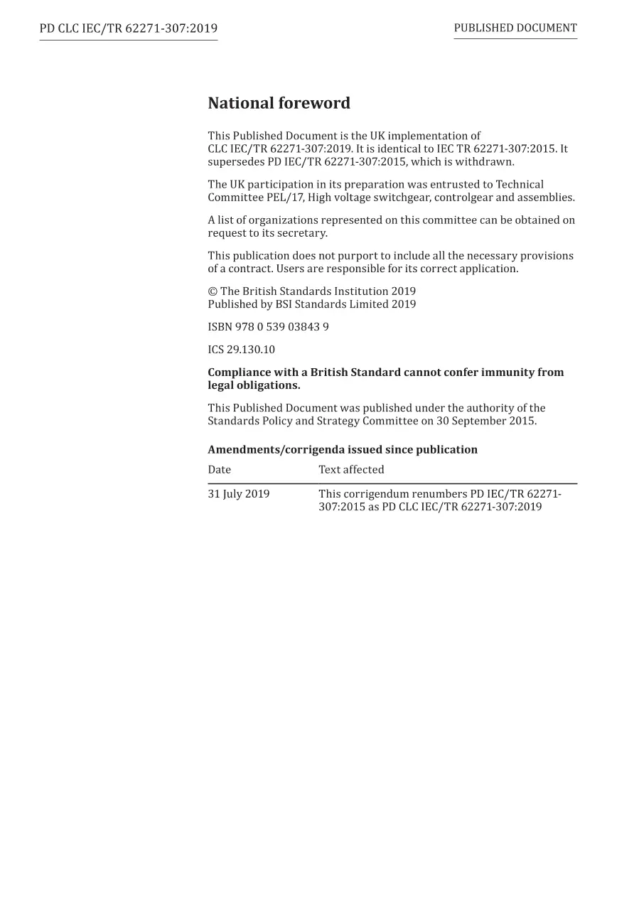 BS PD CLC IEC/TR 62271-307:2019 BS PD CLC IEC/TR 62271-307:2019