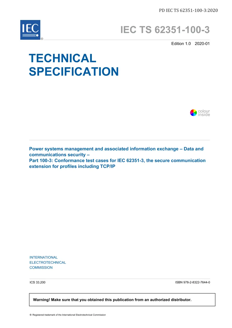 BS PD IEC TS 62351-100-3:2020 BS PD IEC TS 62351-100-3:2020