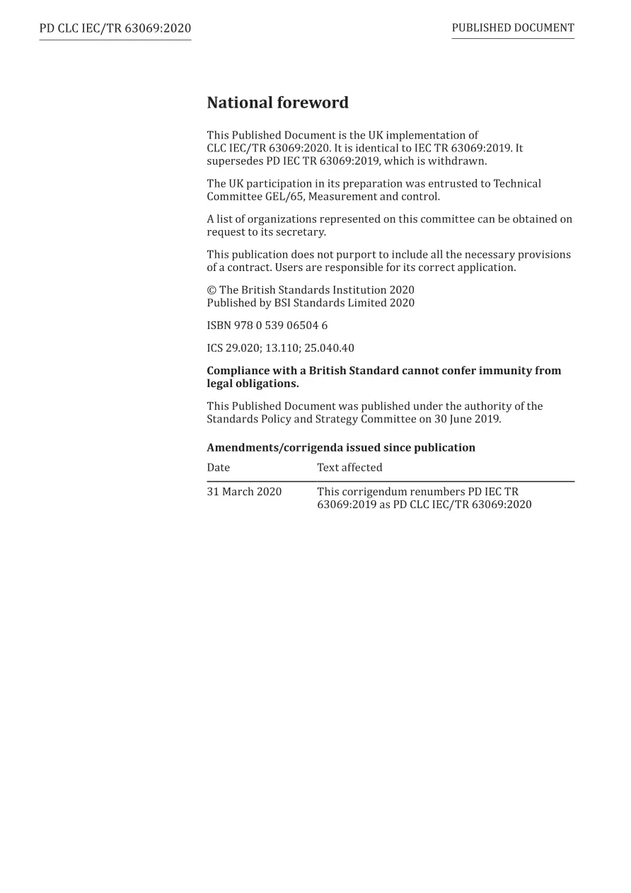 BS PD CLC IEC/TR 63069:2020 BS PD CLC IEC/TR 63069:2020