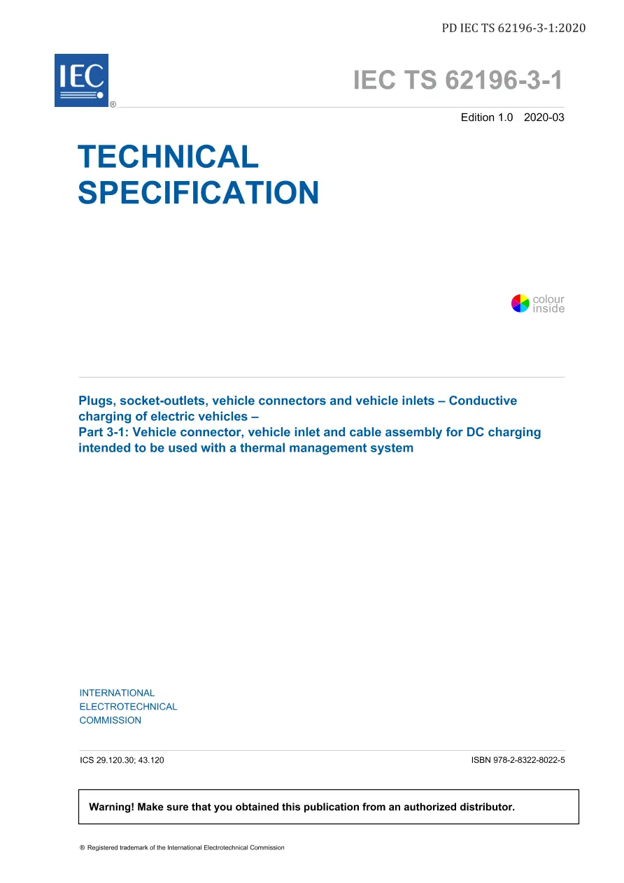 BS PD IEC TS 62196-3-1:2020 BS PD IEC TS 62196-3-1:2020