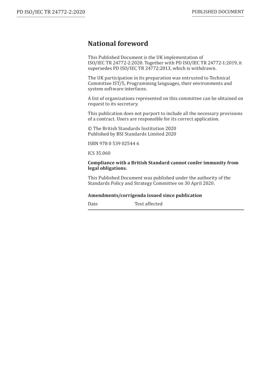 BS PD ISO/IEC TR 24772-2:2020 BS PD ISO/IEC TR 24772-2:2020