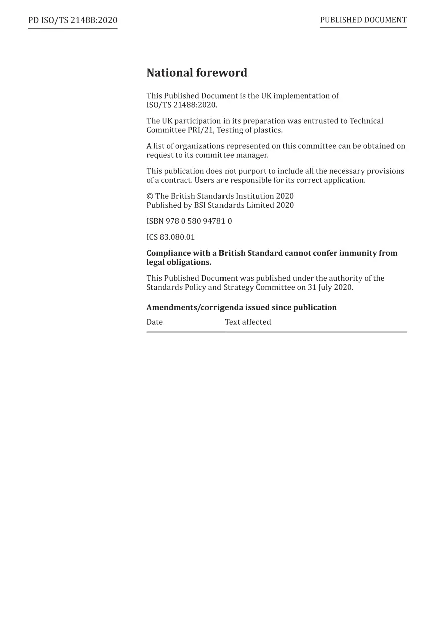 BS PD ISO/TS 21488:2020 BS PD ISO/TS 21488:2020