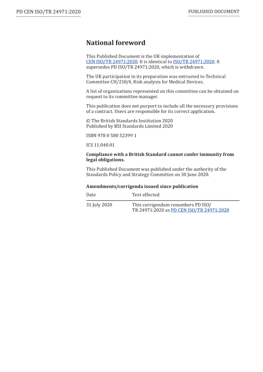 BS PD CEN ISO/TR 24971:2020 BS PD CEN ISO/TR 24971:2020