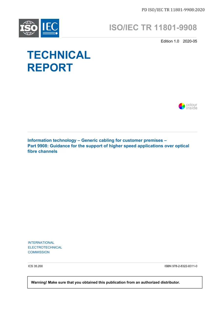BS PD ISO/IEC TR 11801-9908:2020 BS PD ISO/IEC TR 11801-9908:2020