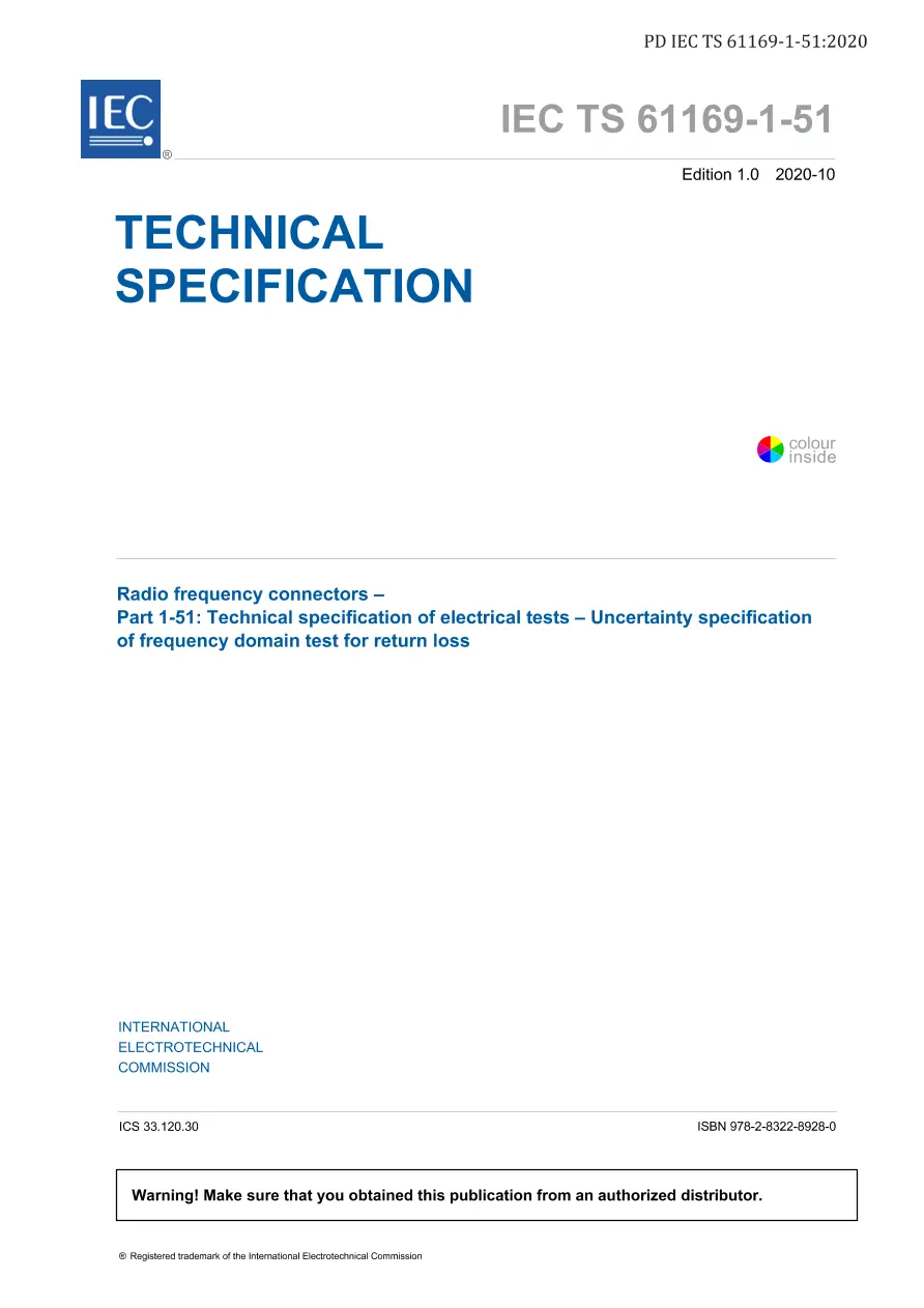 BS PD IEC TS 61169-1-51:2020 BS PD IEC TS 61169-1-51:2020
