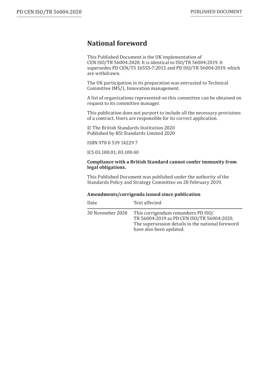 BS PD CEN ISO/TR 56004:2020 BS PD CEN ISO/TR 56004:2020