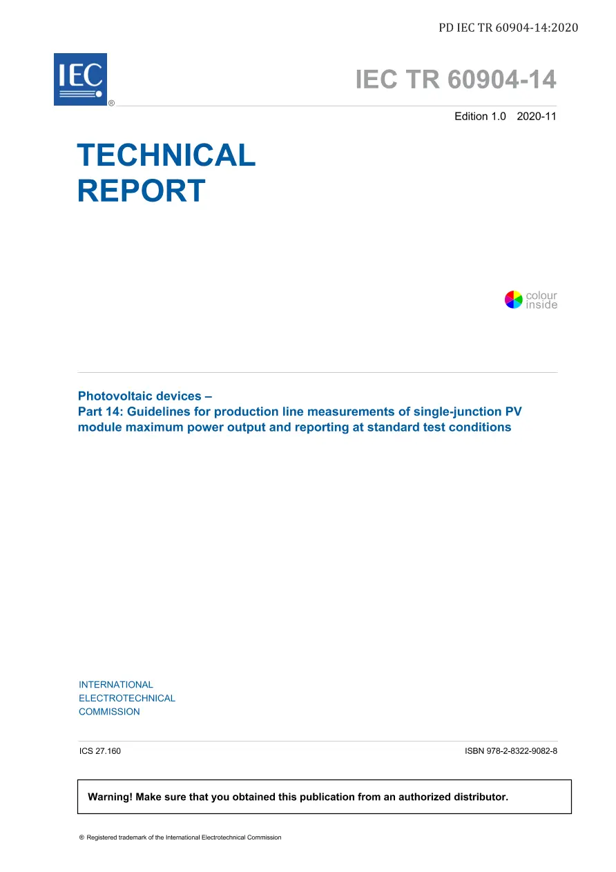 BS PD IEC TR 60904-14:2020 BS PD IEC TR 60904-14:2020